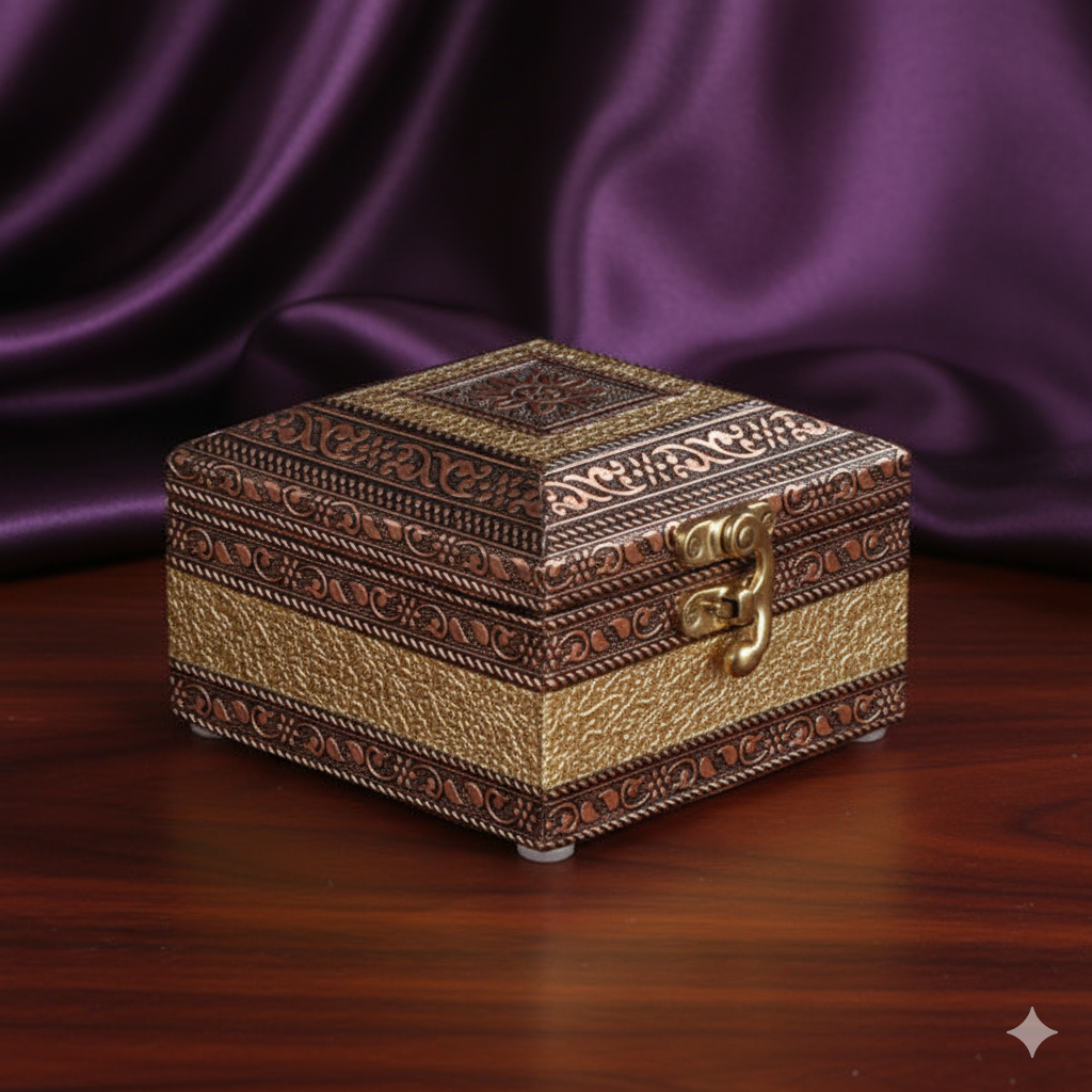 Handmade Nakkashi Jewelry Box with Velvet Lining | Luxury Wooden Jewellery Case