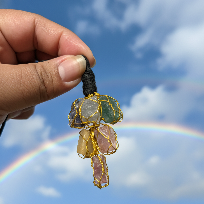 Seven Stone Gemstone Keychain.